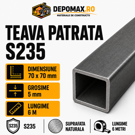 Teava patrata 70 x 70 x 5 mm, 6 metri